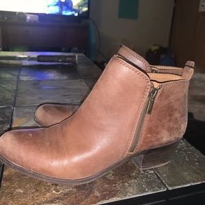 Lucky Brand Basel Women's Ankle Boots Sz 9 Brown Leather Chic Boho Zip Booties